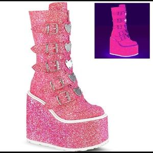 DEMONIA Swing 230G UV Reactive Pink Glitter Boot